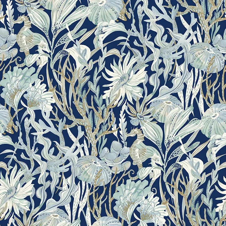 Brewster Home Fashions Kelp Garden Navy Tropical Reef Wallpaper - SKU 4071-71001