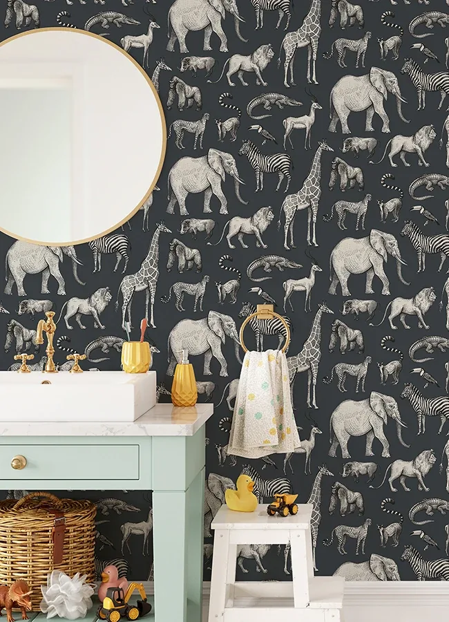Brewster Home Fashions Kenji Navy Safari Wallpaper - SKU 4060-139272