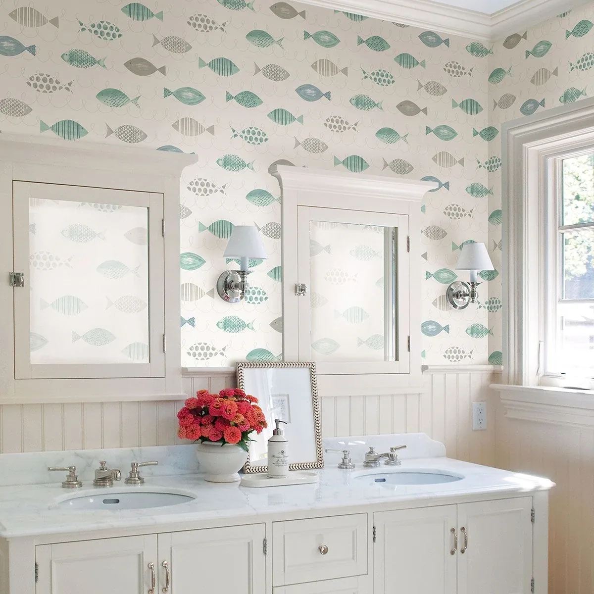 Brewster Home Fashions Key Teal Sea Fish Wallpaper | Wallpaper Twins Brewster Home Fashions Key Teal Sea Fish Wallpaper - SKU 3120-12044