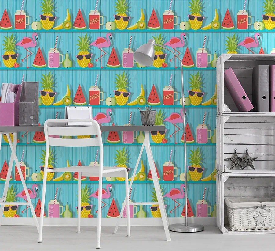 Brewster Home Fashions Kids Teal Tropical Shelves Wallpaper - SKU FD42210