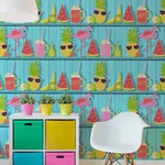 Brewster Home Fashions Kids Teal Tropical Shelves Wallpaper - SKU FD42210