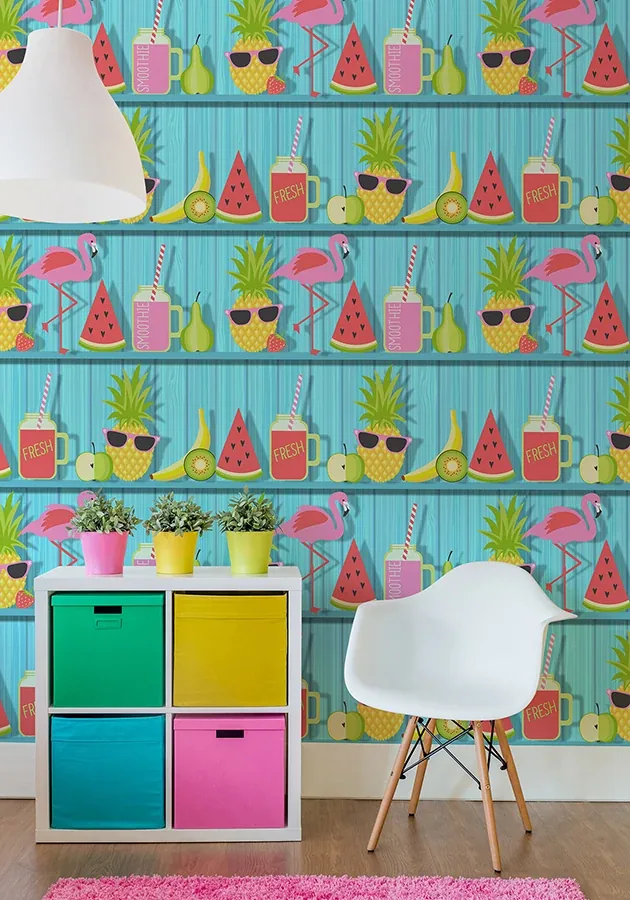 Brewster Home Fashions Kids Teal Tropical Shelves Wallpaper - SKU FD42210