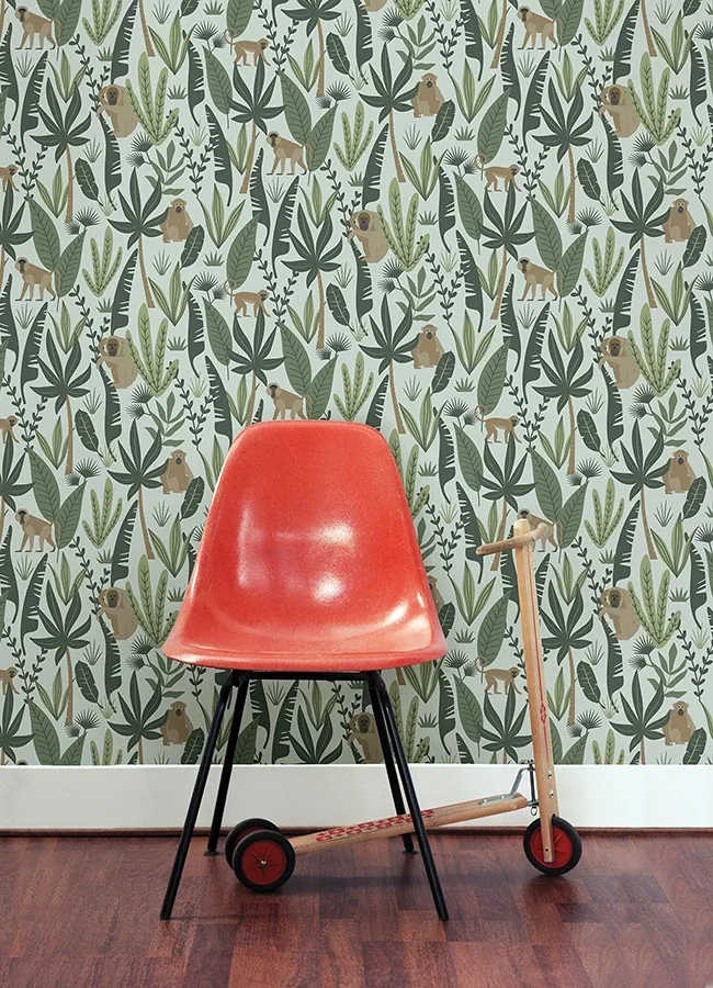 Brewster Home Fashions Kiki Green Monkeys Wallpaper - SKU 4060-139073
