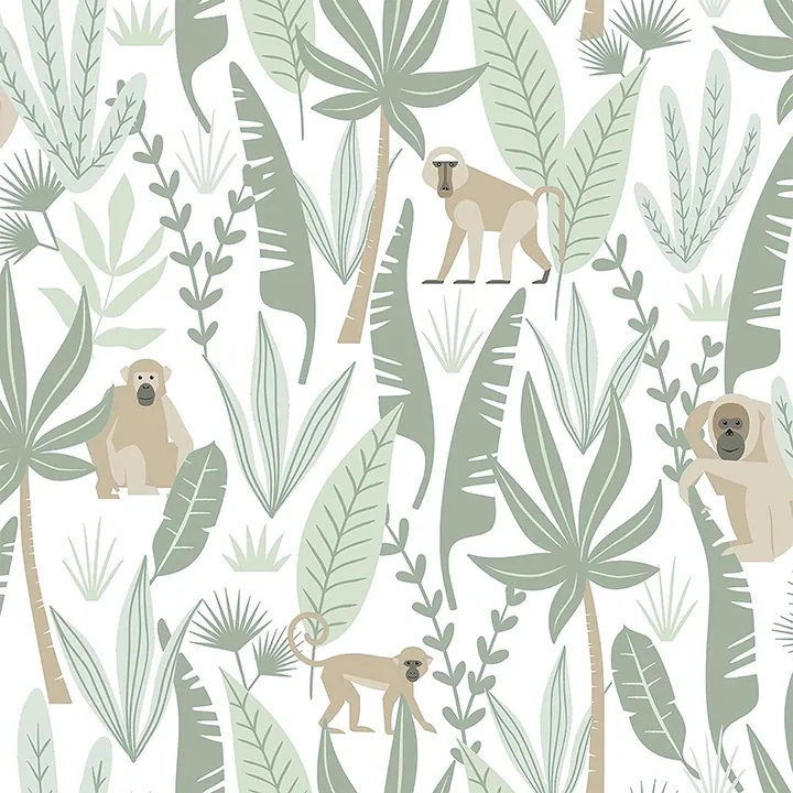 4060-139071 | Kiki Light Green Monkeys Wallpaper