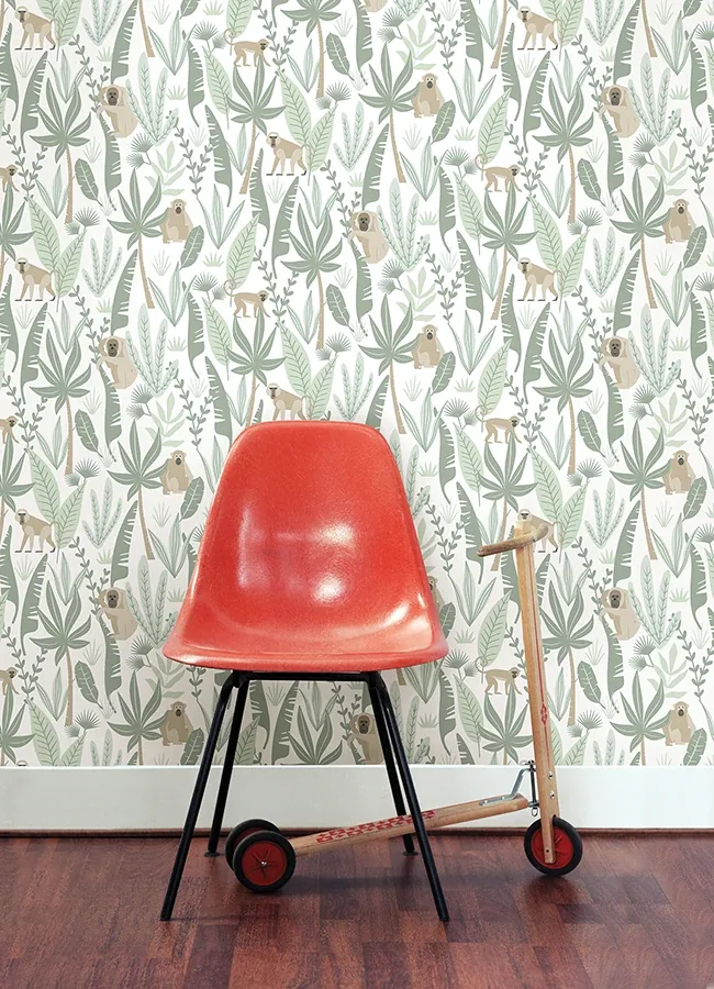 Brewster Home Fashions Kiki Light Green Monkeys Wallpaper - SKU 4060-139071