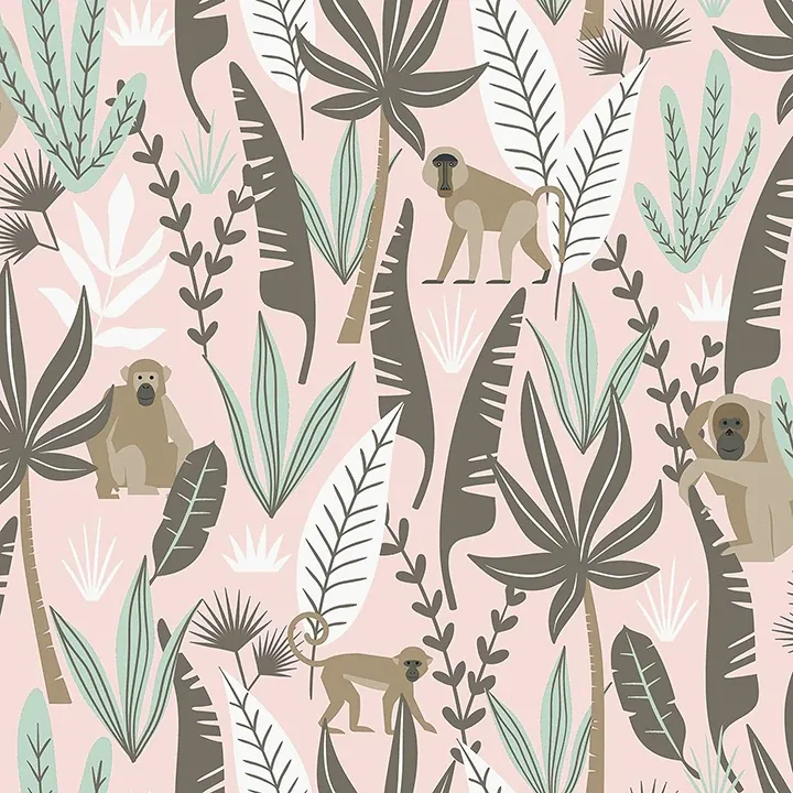 Brewster Home Fashions Kiki Pink Monkeys Wallpaper - SKU 4060-139072
