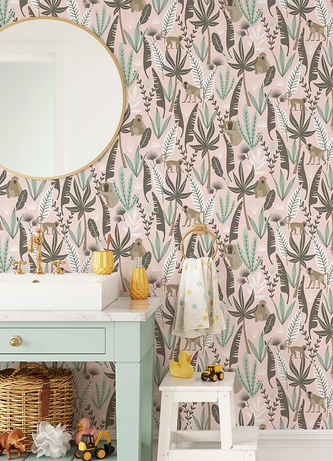Brewster Home Fashions Kiki Pink Monkeys Wallpaper | Wallpaper Twins Brewster Home Fashions Kiki Pink Monkeys Wallpaper - SKU 4060-139072