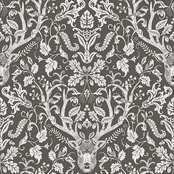 3118-12704 | Kiwassa Brown Antler Damask Wallpaper