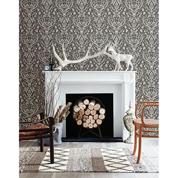 Brewster Home Fashions Kiwassa Brown Antler Damask Wallpaper - SKU 3118-12704