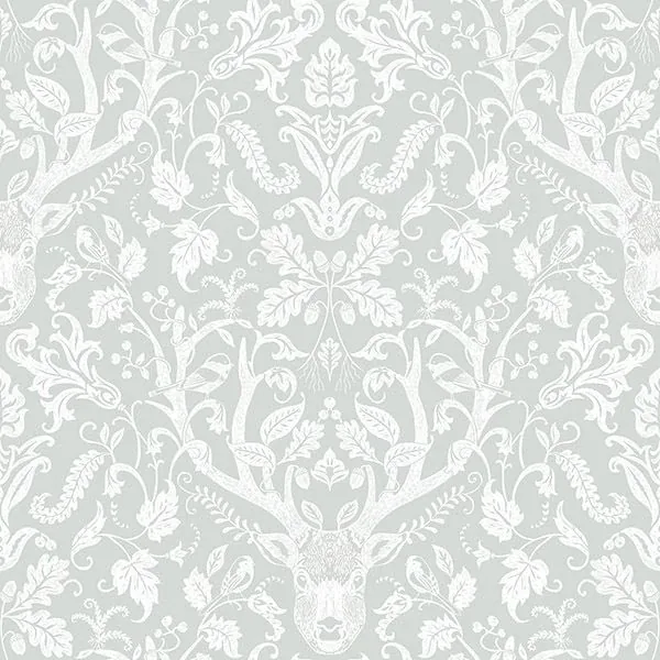3118-12702 | Kiwassa Grey Antler Damask Wallpaper