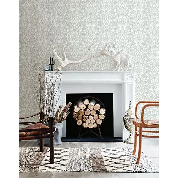 Brewster Home Fashions Kiwassa Grey Antler Damask Wallpaper - SKU 3118-12702