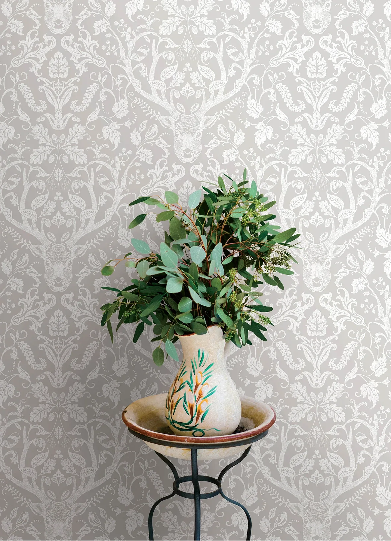 Brewster Home Fashions Kiwassa Grey Antler Damask Wallpaper - SKU 4169-12701