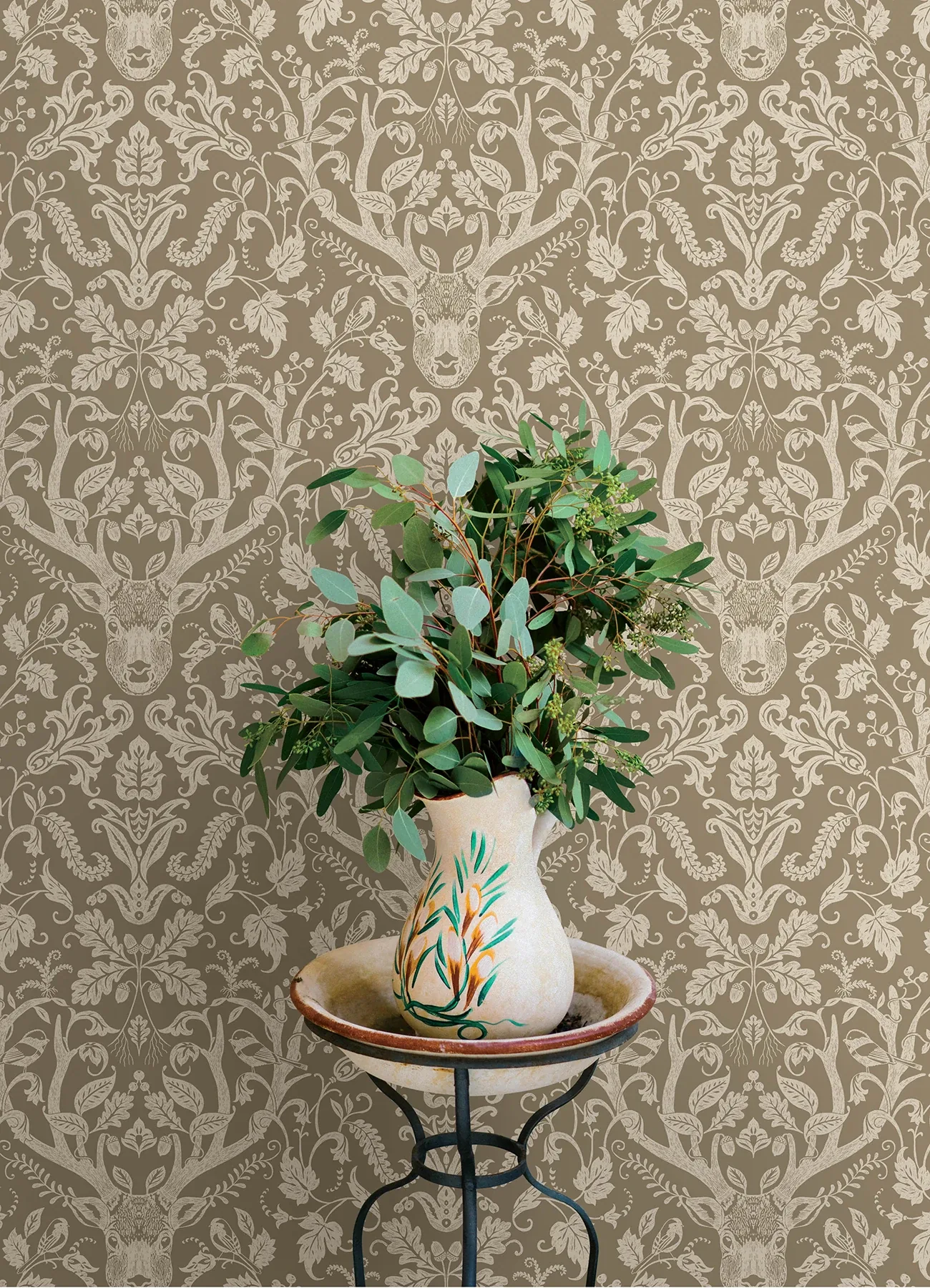 Brewster Home Fashions Kiwassa Light Brown Antler Damask Wallpaper - SKU 4169-12705