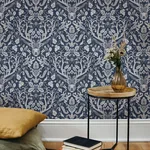 Brewster Home Fashions Kiwassa Navy Antler Damask Wallpaper - SKU 4169-12703