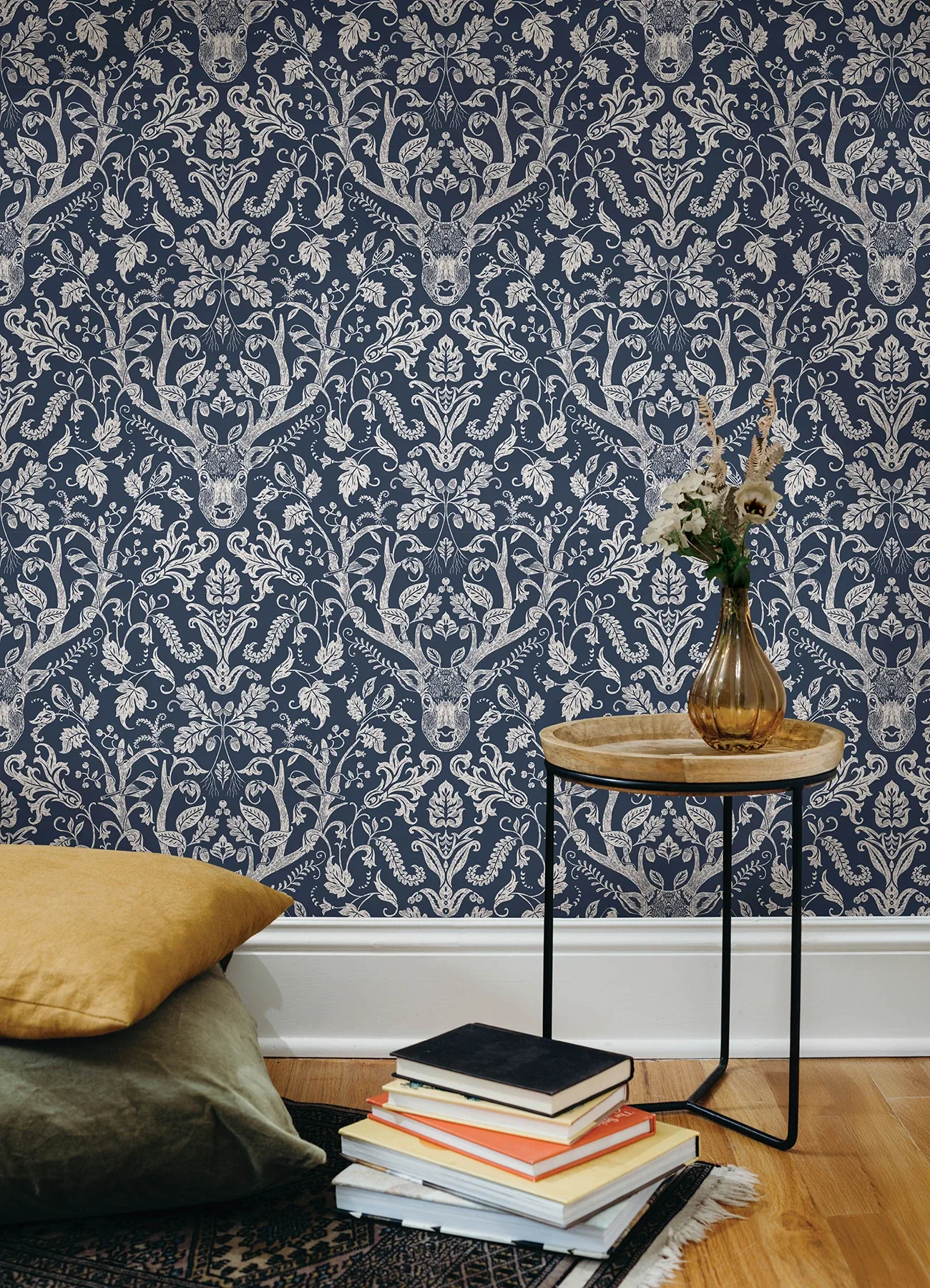 Brewster Home Fashions Kiwassa Navy Antler Damask Wallpaper - SKU 4169-12703