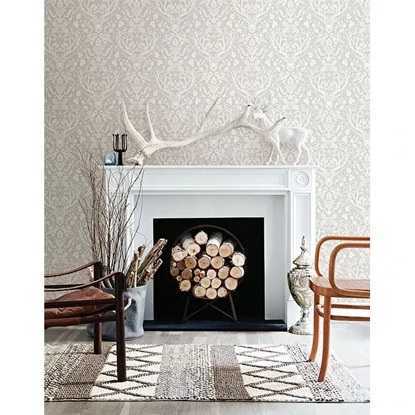 Brewster Home Fashions Kiwassa Taupe Antler Damask Wallpaper - SKU 3118-12701