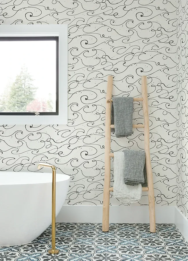 Brewster Home Fashions Kuroshio Charcoal Ocean Wave Wallpaper - SKU 4071-71008