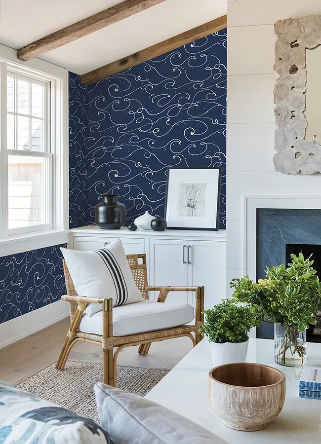 Brewster Home Fashions Kuroshio Navy Ocean Wave Wallpaper - SKU 4071-71004