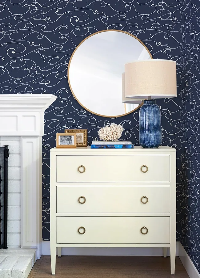 Brewster Home Fashions Kuroshio Navy Ocean Wave Wallpaper - SKU 4071-71004
