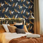 Brewster Home Fashions Kusama Dark Blue Crane Wallpaper - SKU 2980-560664