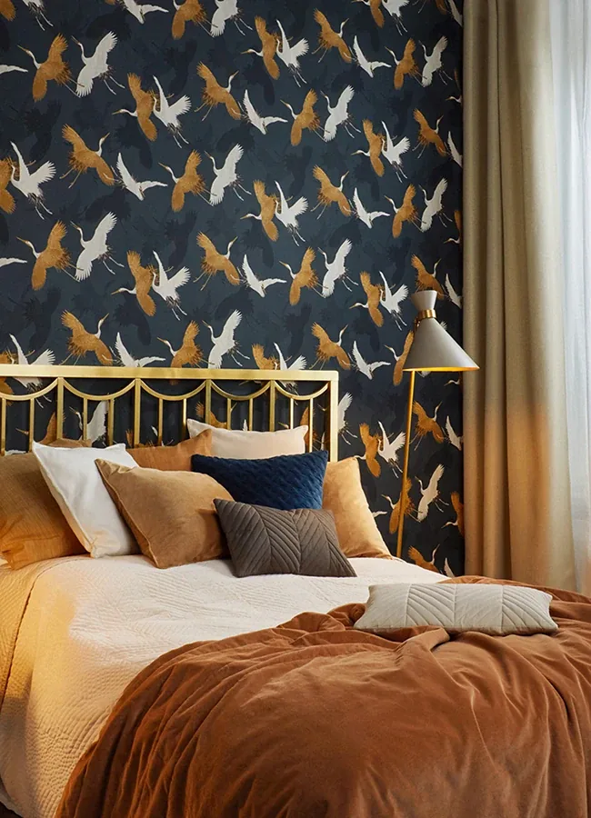 Brewster Home Fashions Kusama Dark Blue Crane Wallpaper - SKU 2980-560664