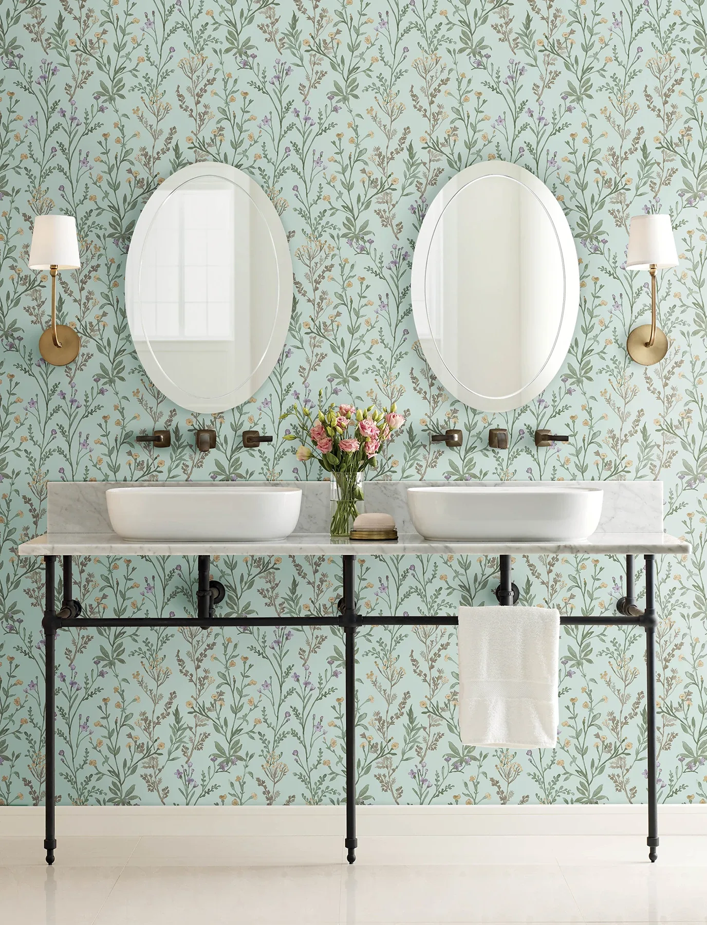 Brewster Home Fashions Laverne Aquamarine Wildflowers Wallpaper - SKU 4191-83018