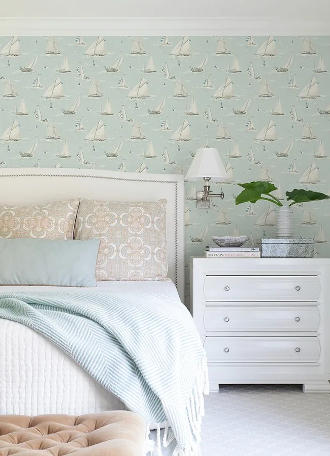 Brewster Home Fashions Leeward Aqua Sailboat Wallpaper - SKU 4071-71037