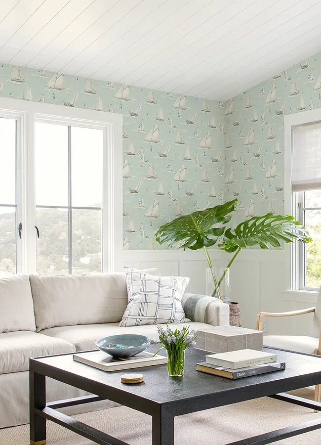 Brewster Home Fashions Leeward Aqua Sailboat Wallpaper - SKU 4071-71037