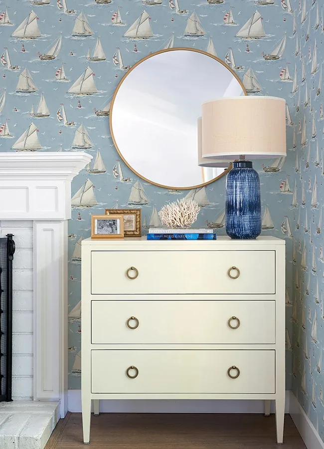 Brewster Home Fashions Leeward Light Blue Sailboat Wallpaper - SKU 4071-71034