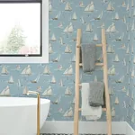 Brewster Home Fashions Leeward Light Blue Sailboat Wallpaper - SKU 4071-71034