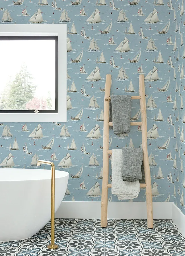 Brewster Home Fashions Leeward Light Blue Sailboat Wallpaper - SKU 4071-71034