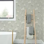 Brewster Home Fashions Leeward Light Grey Sailboat Wallpaper - SKU 4071-71036