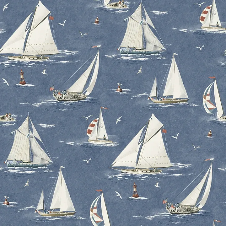 Brewster Home Fashions Leeward Navy Sailboat Wallpaper - SKU 4071-71035