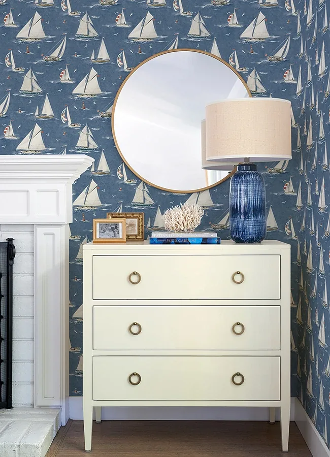 Brewster Home Fashions Leeward Navy Sailboat Wallpaper - SKU 4071-71035