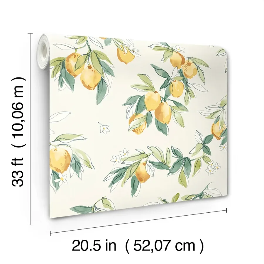 Brewster Home Fashions Lemonade Yellow Citrus Wallpaper | Wallpaper Twins Brewster Home Fashions Lemonade Yellow Citrus Wallpaper - SKU 4134-72510