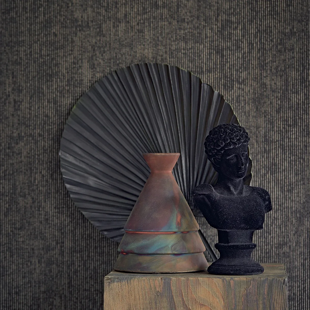 Brewster Home Fashions Leonardo Charcoal Flock Stripe Wallpaper | Wallpaper Twins Brewster Home Fashions Leonardo Charcoal Flock Stripe Wallpaper - SKU 307323