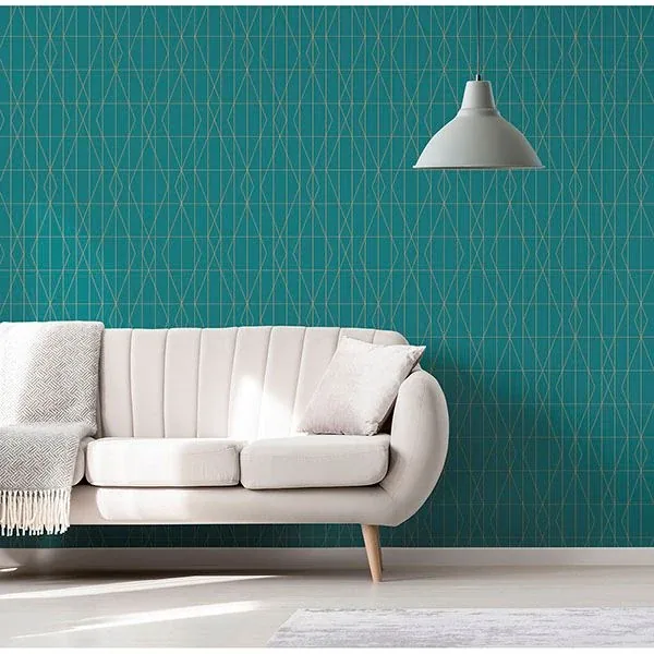 Brewster Home Fashions LeVeque Teal Deco Diamond Geo Wallpaper - SKU UW24786
