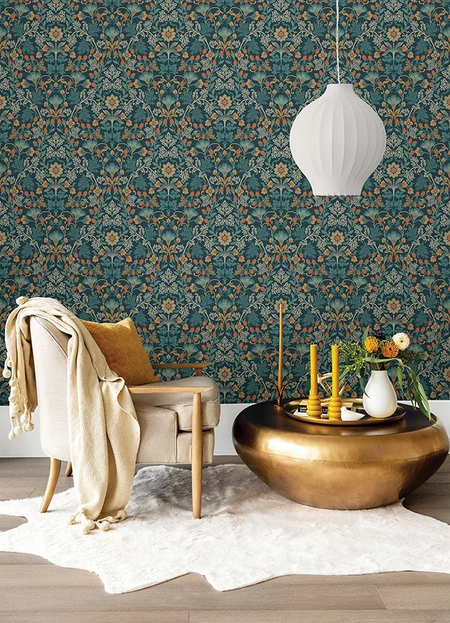 Brewster Home Fashions Lila Blue Strawberry Floral Wallpaper - SKU 316001