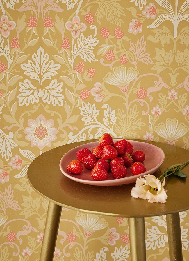 Brewster Home Fashions Lila Gold Strawberry Floral Wallpaper - SKU 316006