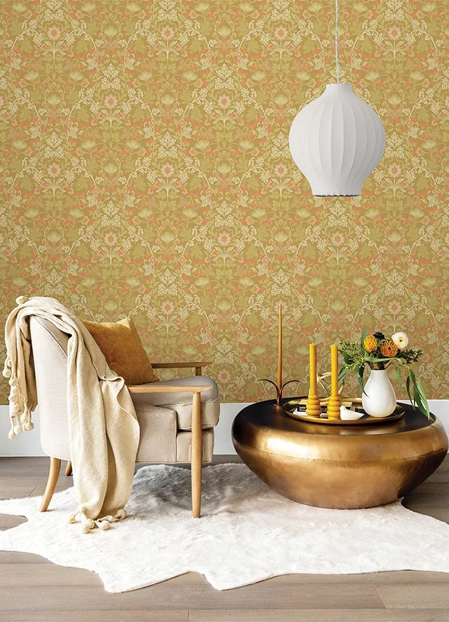 Brewster Home Fashions Lila Gold Strawberry Floral Wallpaper - SKU 316006