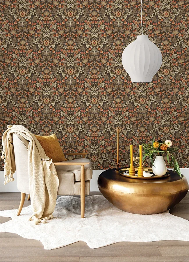 Brewster Home Fashions Lila Orange Strawberry Floral Wallpaper - SKU 316004