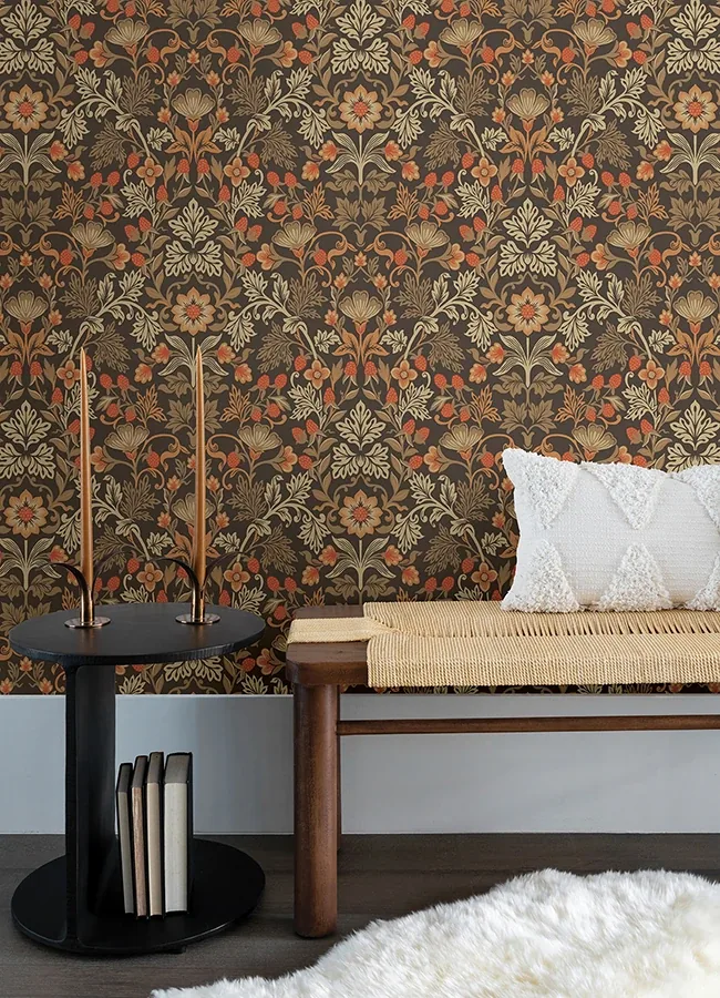Brewster Home Fashions Lila Orange Strawberry Floral Wallpaper - SKU 316004