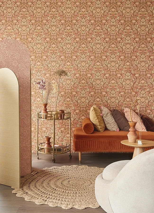 Brewster Home Fashions Lila Pink Strawberry Floral Wallpaper - SKU 316005
