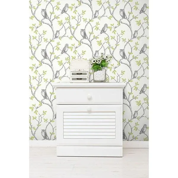Brewster Home Fashions Linden Green Owl Wallpaper - SKU 2900-40637