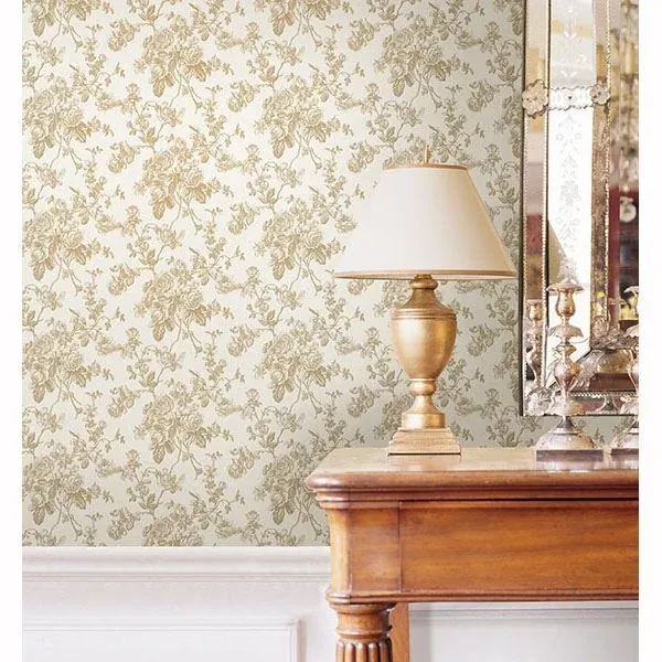 Brewster Home Fashions Louisa Gold Rose Trail Wallpaper - SKU 2668-21504