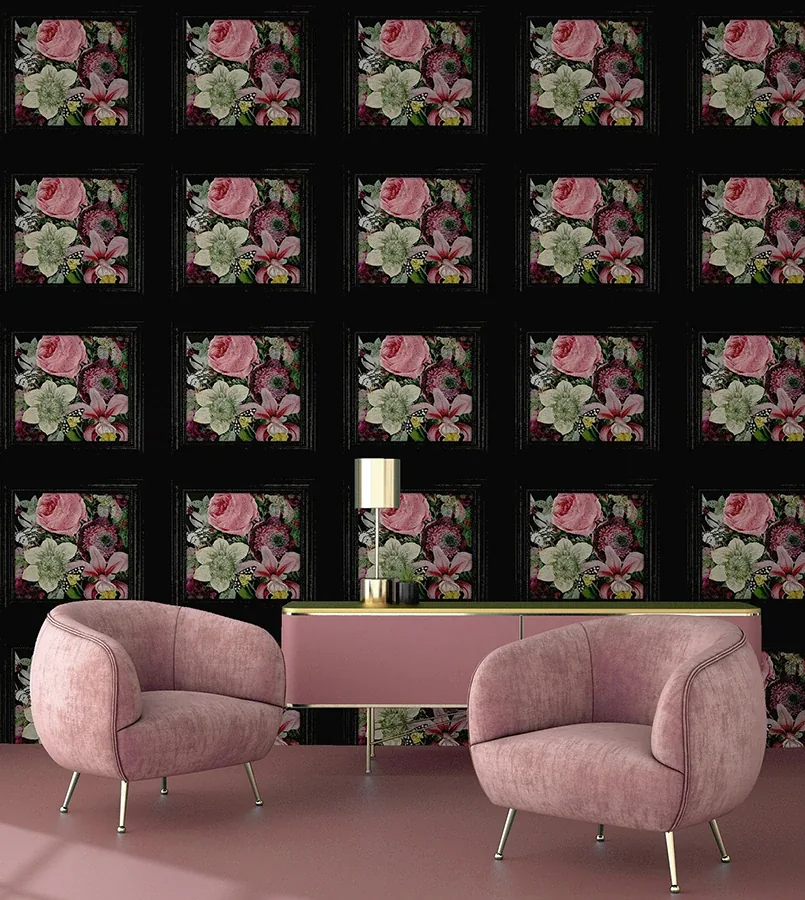 Brewster Home Fashions Lucinda Black Floral Panel Wallpaper - SKU AH922804