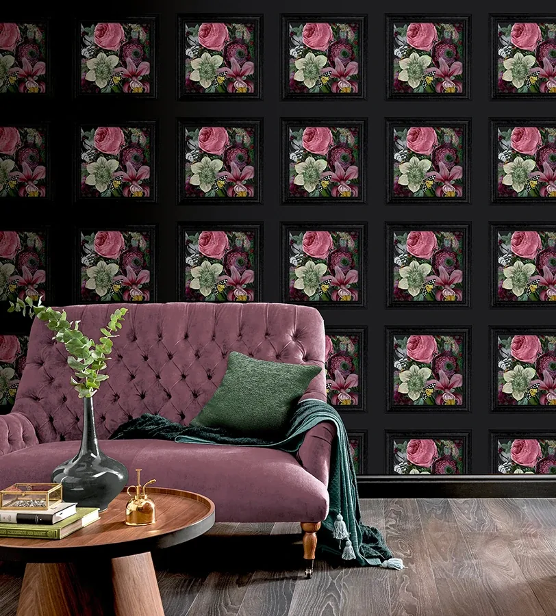 Brewster Home Fashions Lucinda Black Floral Panel Wallpaper - SKU AH922804