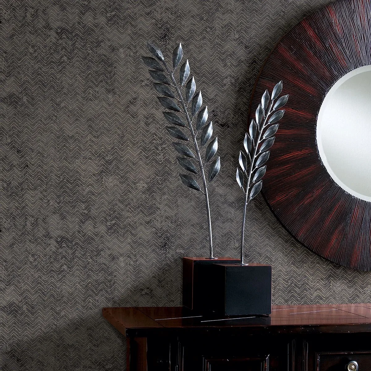 Brewster Home Fashions Luna Charcoal Distressed Chevron Wallpaper | Wallpaper Twins Brewster Home Fashions Luna Charcoal Distressed Chevron Wallpaper - SKU 2927-00601