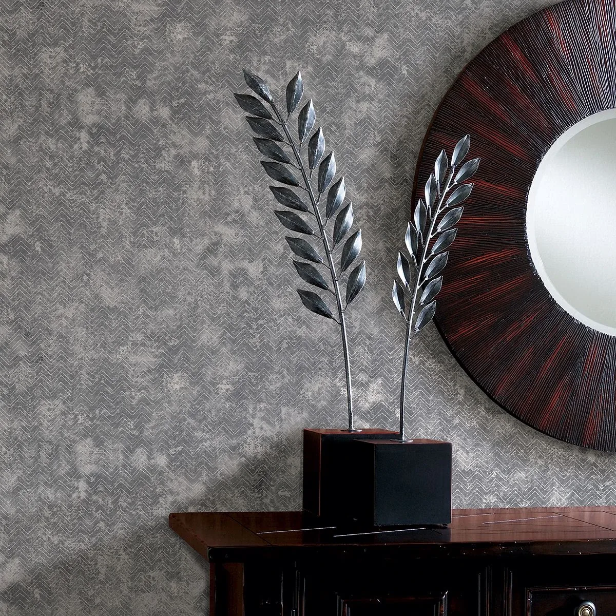 Brewster Home Fashions Luna Pewter Distressed Chevron Wallpaper | Wallpaper Twins Brewster Home Fashions Luna Pewter Distressed Chevron Wallpaper - SKU 2927-00602