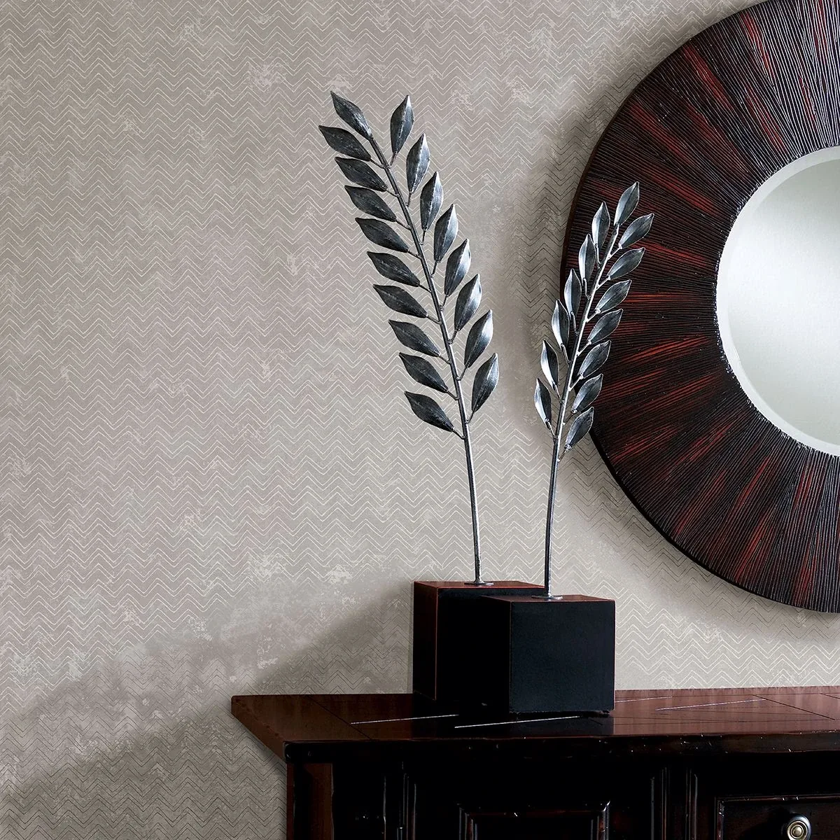 Brewster Home Fashions Luna Silver Distressed Chevron Wallpaper - SKU 2927-00607